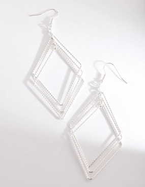 Bright Trinket Office Item Silver Diacut Hollow Diamond Drop Earring