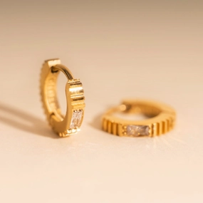 Crystal Textured Tiny Huggie Hoop Earrings Distinctive Touch Pieces Sparkle Touch