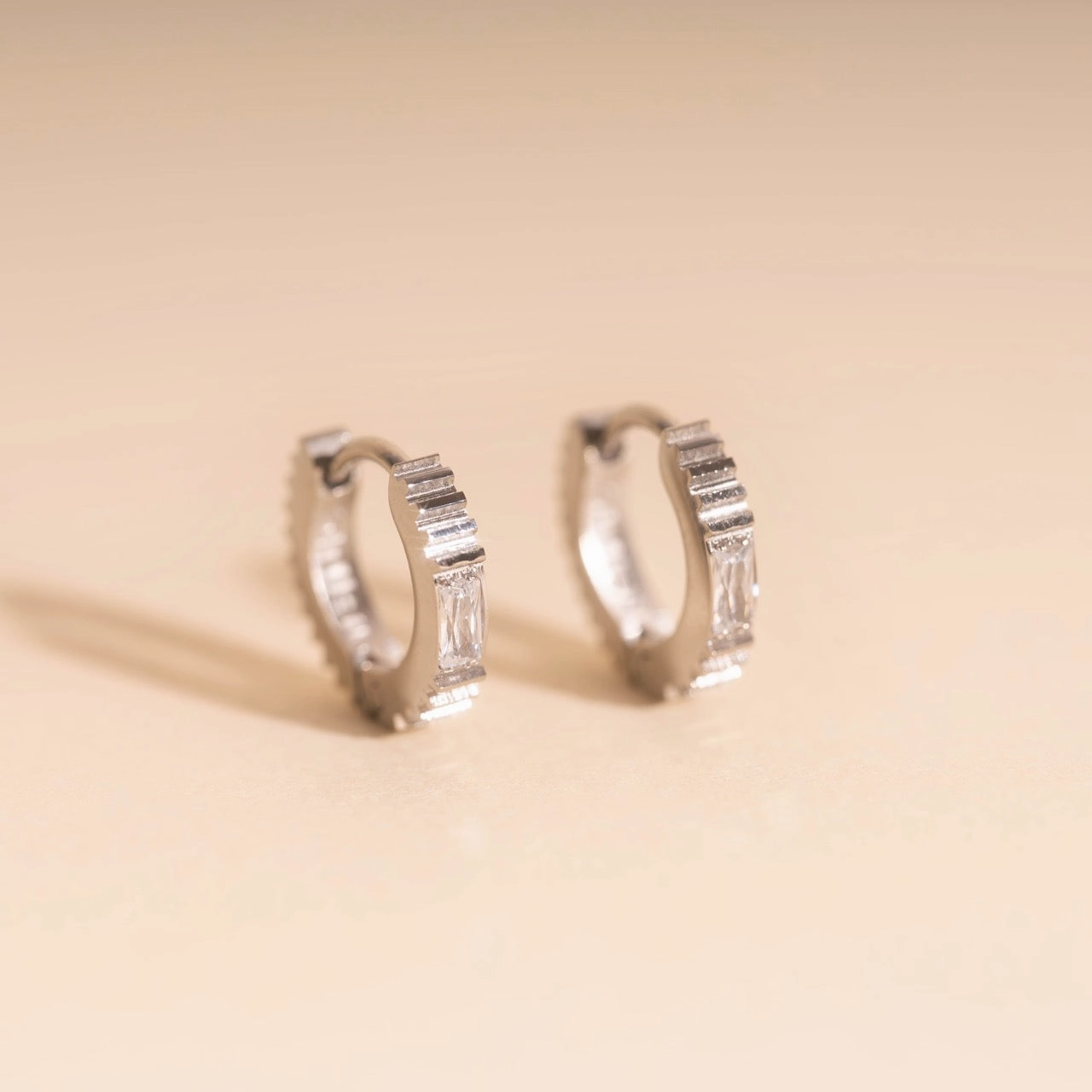 Crystal Textured Tiny Huggie Hoop Earrings Timeless Duo