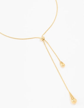 Stylish Edge Fine Jewelry Waterproof Gold Plated Stainless Steel Pull Through Lariat Necklace