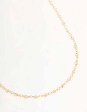 Mother Style Gold Plated Station Flat Crystal Necklace