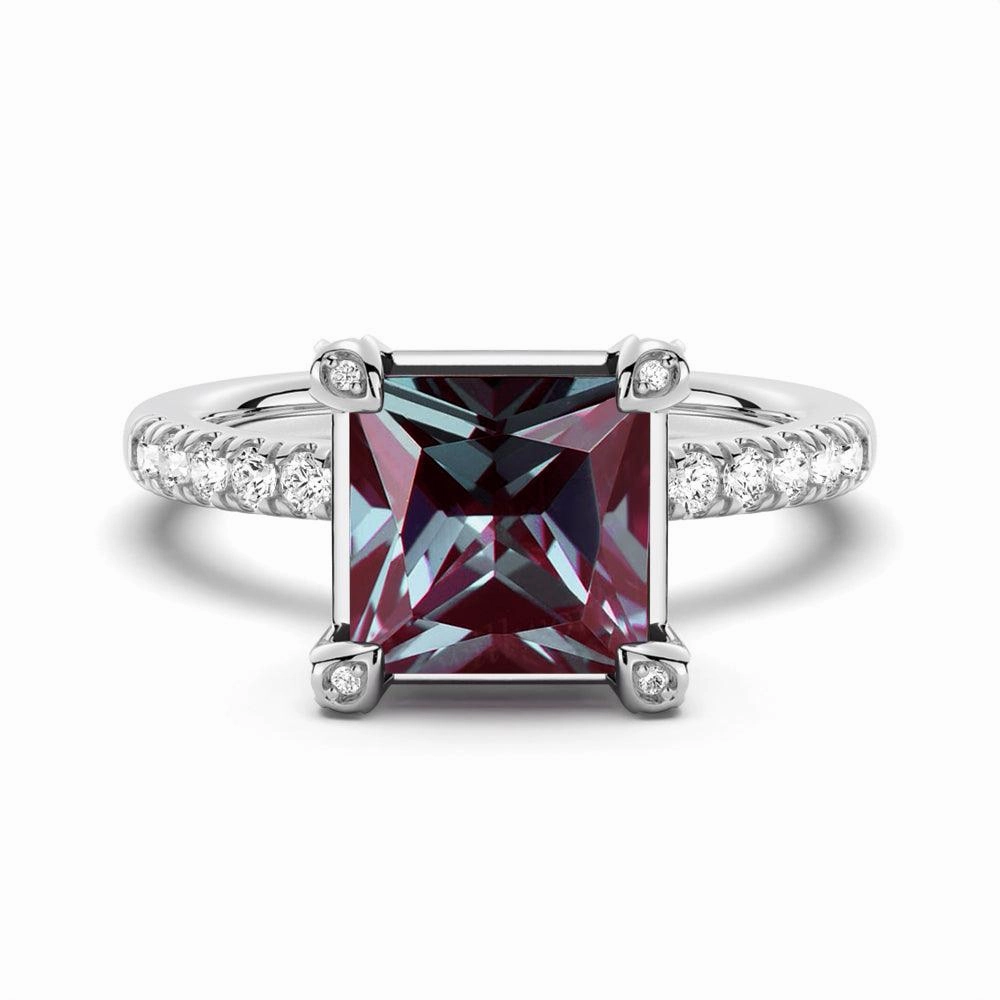 3 CT. Princess Cut Alexandrite Engagement Ring With Moissanite Accents Street Fashion