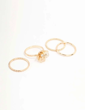 Timeless Accent Exclusive Adornment Gold Diamante Wire Flower Rings 3-Pack