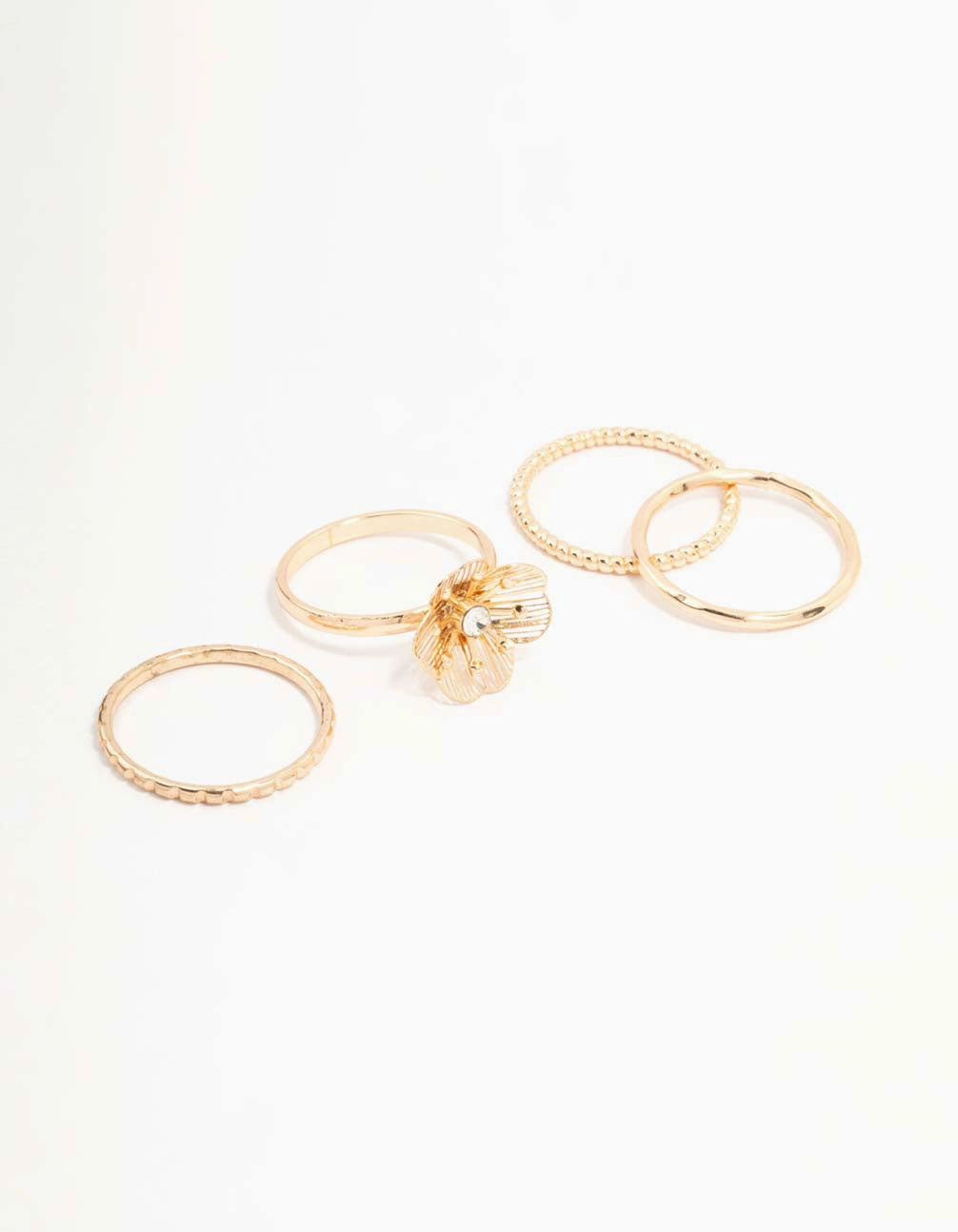 Timeless Accent Exclusive Adornment Gold Diamante Wire Flower Rings 3-Pack