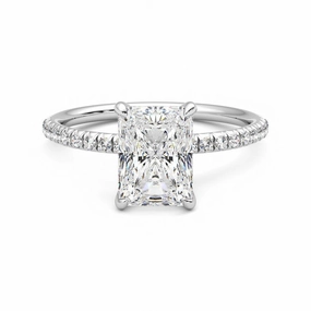 Romantic Statement Timeless Finish Four Prong Radiant Cut Moissanite Engagement Ring with Hidden Anniversary Stone Accent