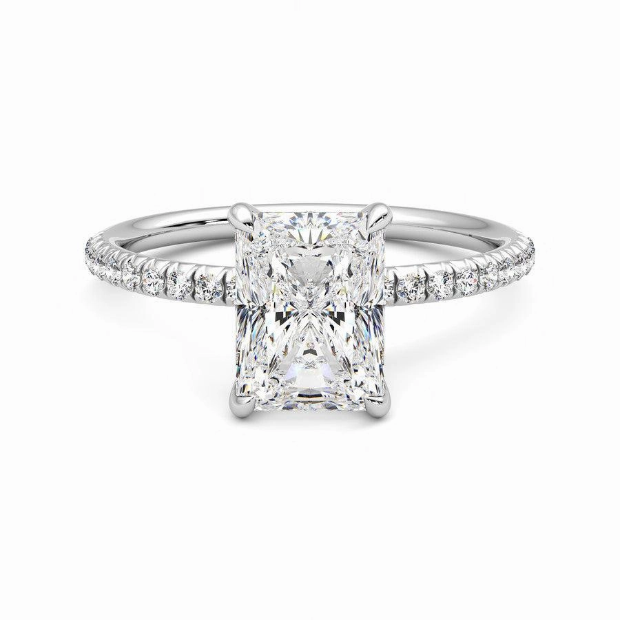 Four Prong Radiant Cut Moissanite Engagement Ring with Hidden Anniversary Stone Accent Superior Appearance