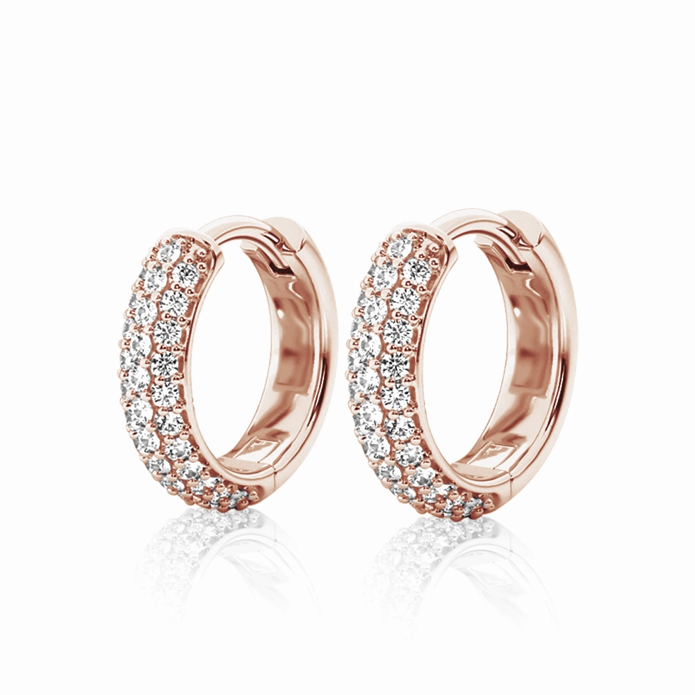 Round Three Row Pave Hoop Earrings Pav?? Moissanite Hoop Earrings Wedding Jewelry