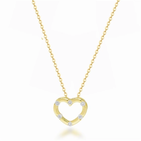 Sterling Silver Heart Necklace with Sprinkled Inlaid CZs Distinctive Style