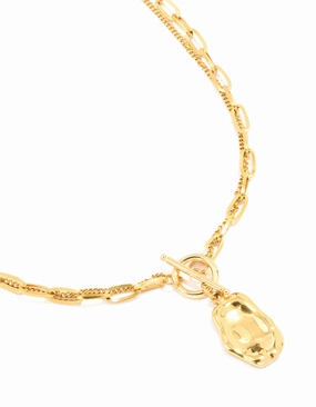 Layerable Accessory Waterproof Gold Plated Stainless Steel Molten Pendant Layered Necklace