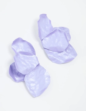 Stunning Feature Attractive Decor Gold Purple Coated Metal Flower Petal Drop Earrings