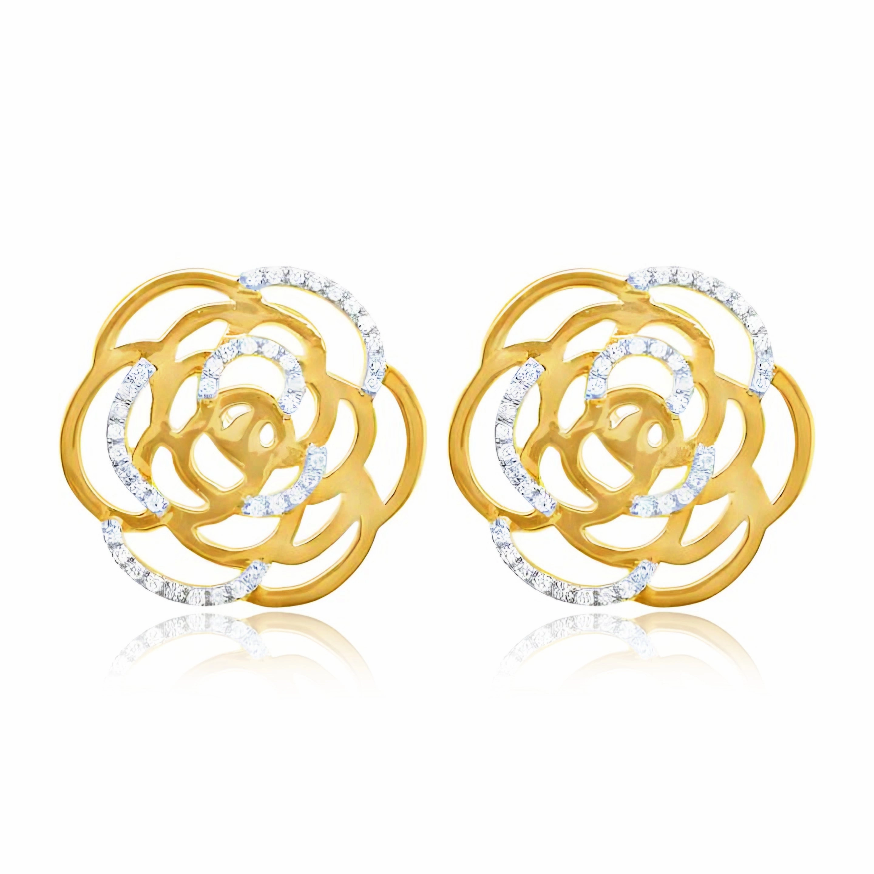 Gold-Plated Sterling Silver CZ Flower Stud Earring Polished Must-Have Exquisite Essential