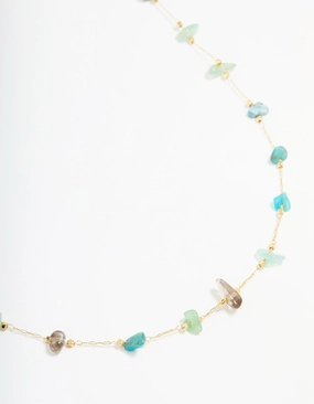 Business casual Gold Plated Semi Precious Stones Station Necklace