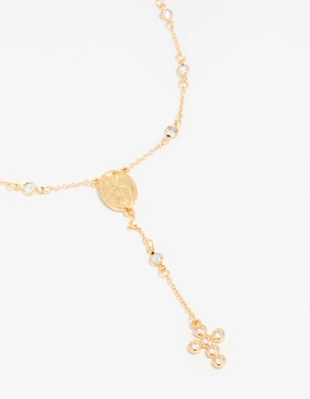 Gold Plated Cubic Zirconia Cross Y-Necklace Romantic Style Classic Item