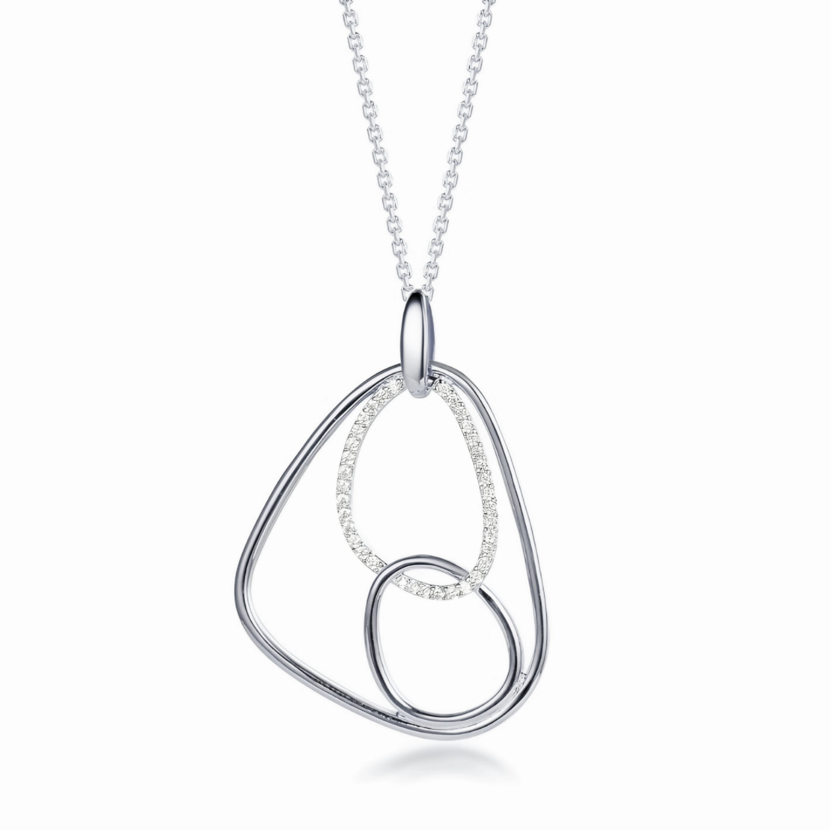 Sterling Silver CZ Geometric Shapes Inside Triangle Shape Pendant Necklace Creative Accent