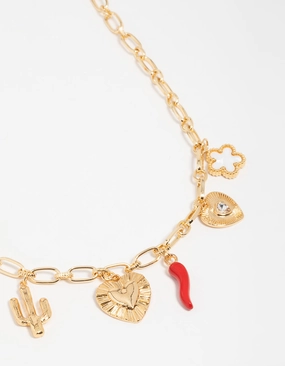 Petite Gift Amazing Adornment Gold Plated Chilli & Cactus Charm Pendant Necklace