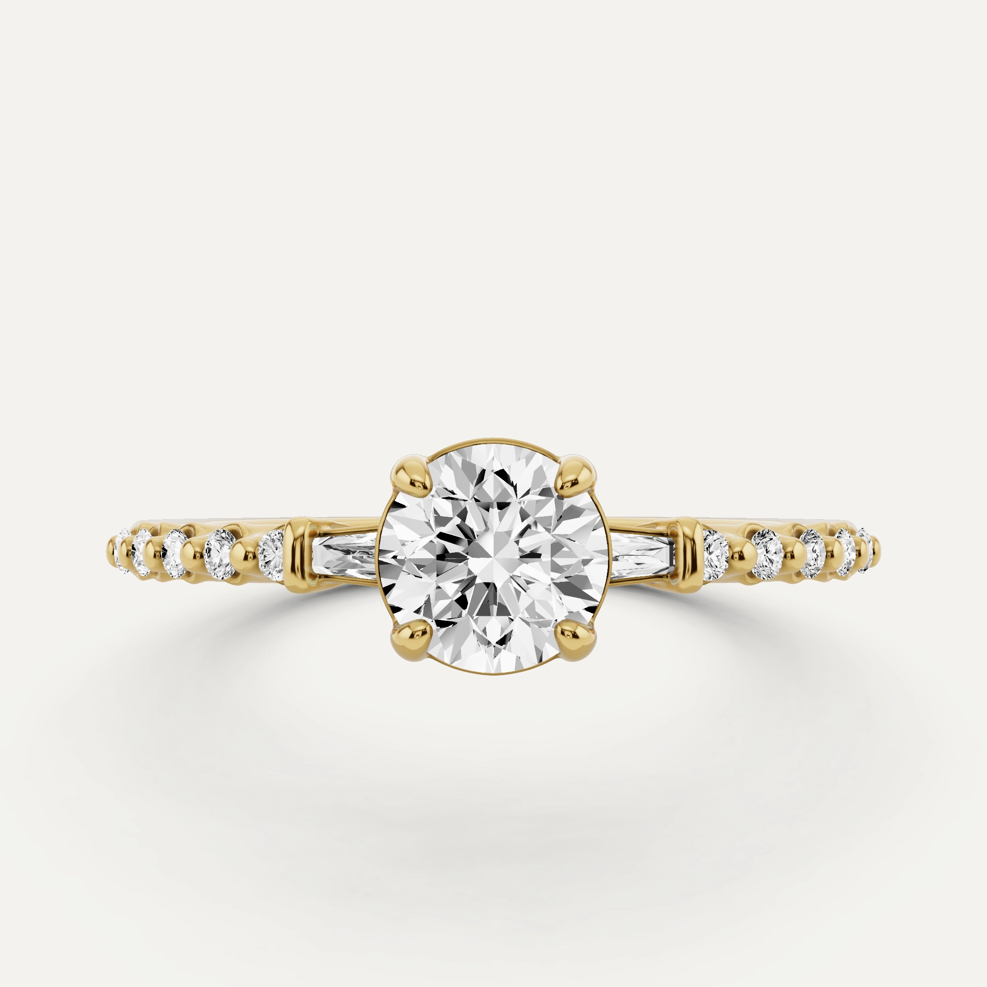 2/3 ctw Round Diamond Baguette Sides Side Stone Engagement Ring Sculpted Accent Trendy Fit