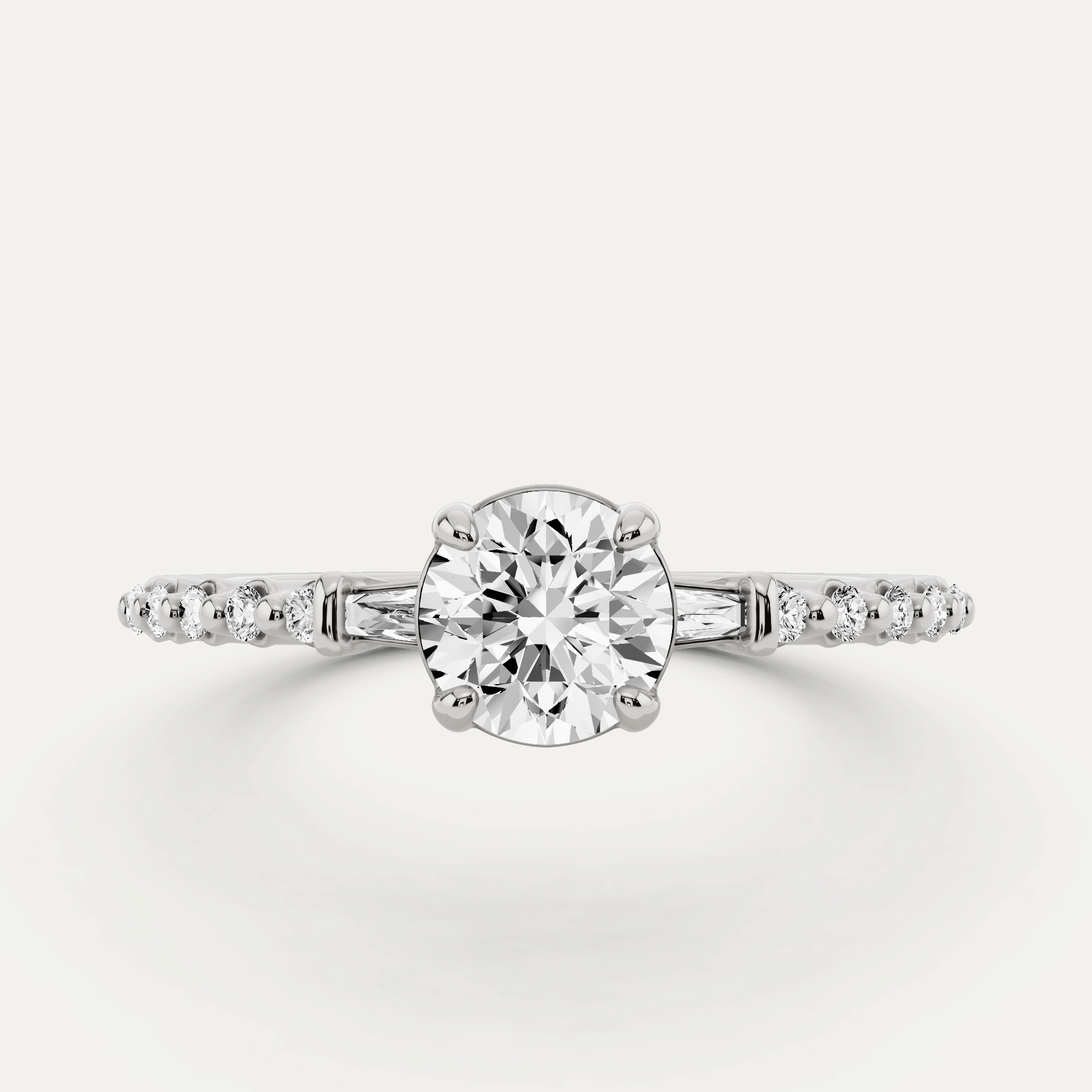 2/3 ctw Round Diamond Baguette Sides Side Stone Engagement Ring Bold Appeal
