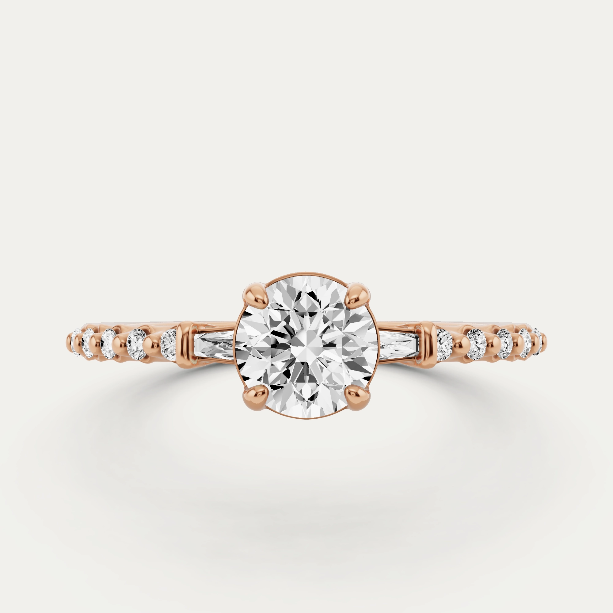 2/3 ctw Round Diamond Baguette Sides Side Stone Engagement Ring Trend Forward