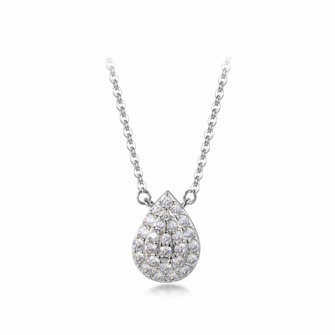 Wonderful Design Pretty Style Sterling Silver Micropave CZ Pear Shaped Solitaire Necklace