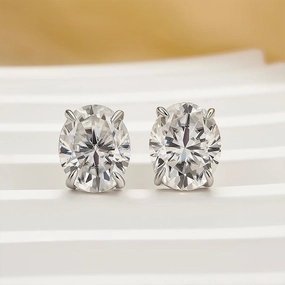 Moissanite Classic 3.0Ct Oval Cut Stud Earrings In Sterling Silver Minimalist Decor Adorable Embellishment