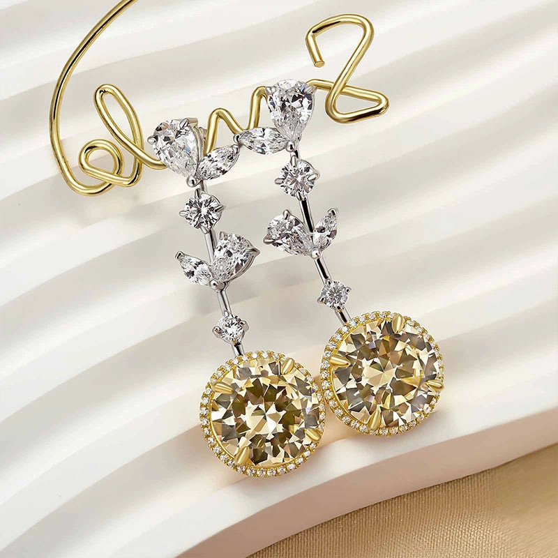 Shiny Trinket Louily Luxurious Two-tone Yellow Stone Round Cut Drop Earrings