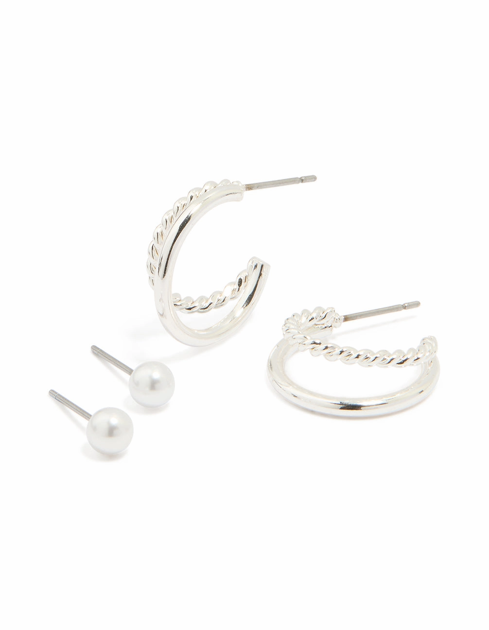 Pure Accent Fashion Edit Silver Pearl Stud & Twisted Double Hoop Earrings 2-Pack