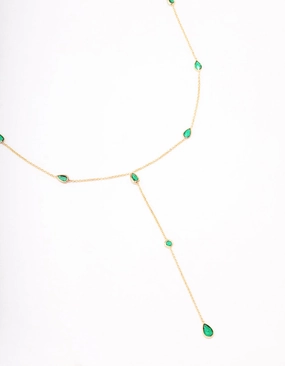 Machine Made Adornment Creative Youth Gold Plated Cubic Zirconia Lariat Y-Shaped Necklace