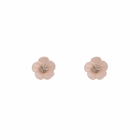 Pink Flower & Stone Stud Earrings Vacation Accent