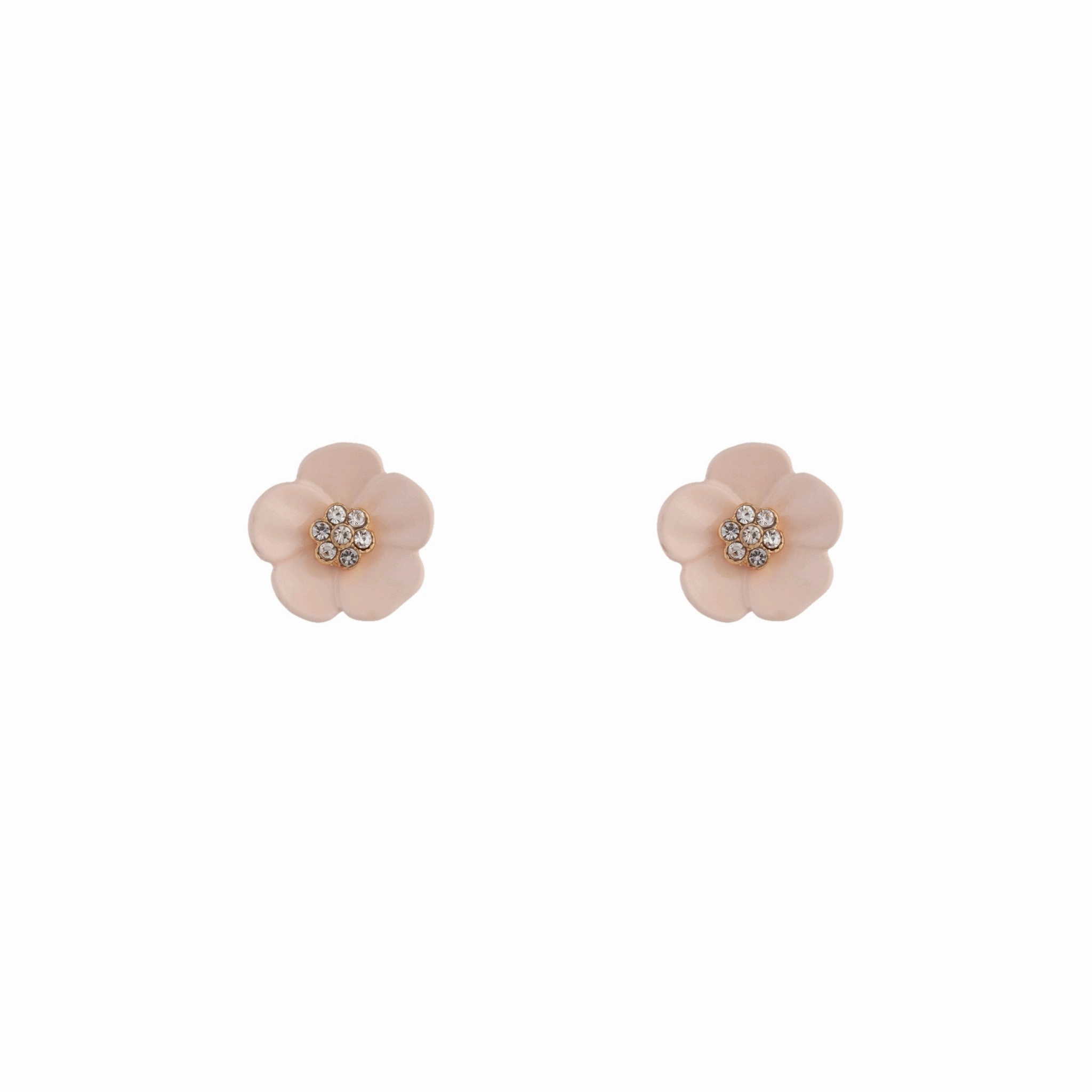 Pink Flower & Stone Stud Earrings Vacation Accent