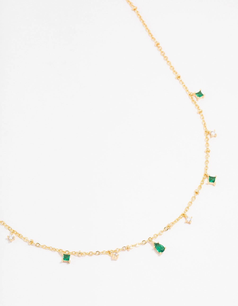 Gold Plated Cubic Zirconia Emerald Pear Dainty Station Necklace Elegant Look Wonderful Present