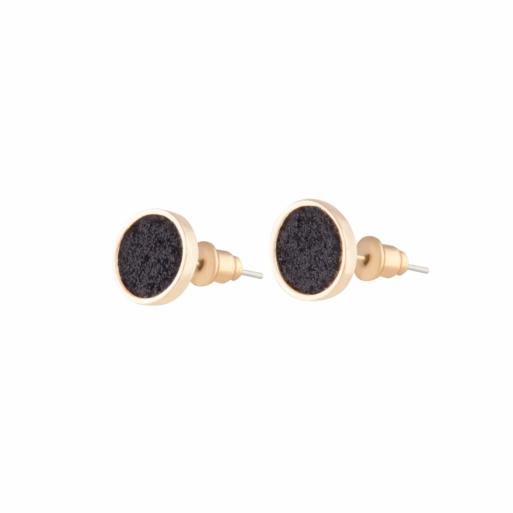 Black Gold Mini Round Glitter Stud Earrings Vacation Item Miniature Adornment