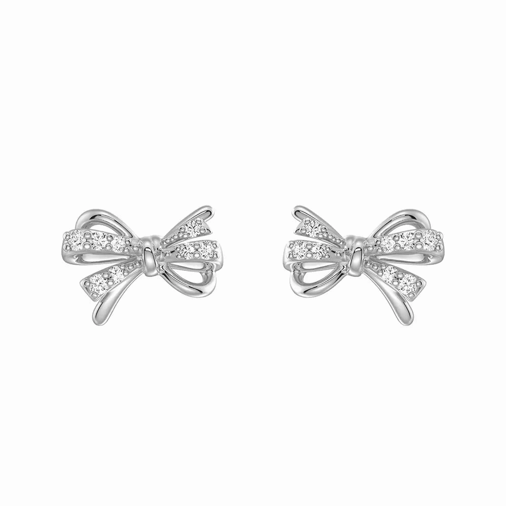 Filigree Bow Edge Moissanite Diamond  Stud Earrings Secure Embellishment