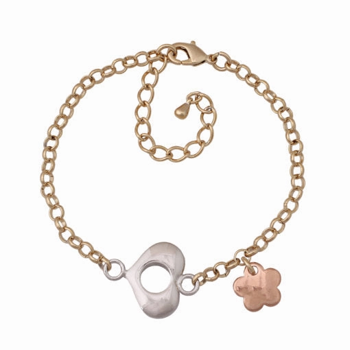 Heart with Flower Charm Tricolor Bracelet Valuable Fusion Numerous Amalgamations