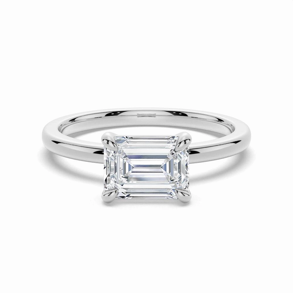 Low-Cost Embellishment East West Emerald Cut Solitaire Engagement Ring