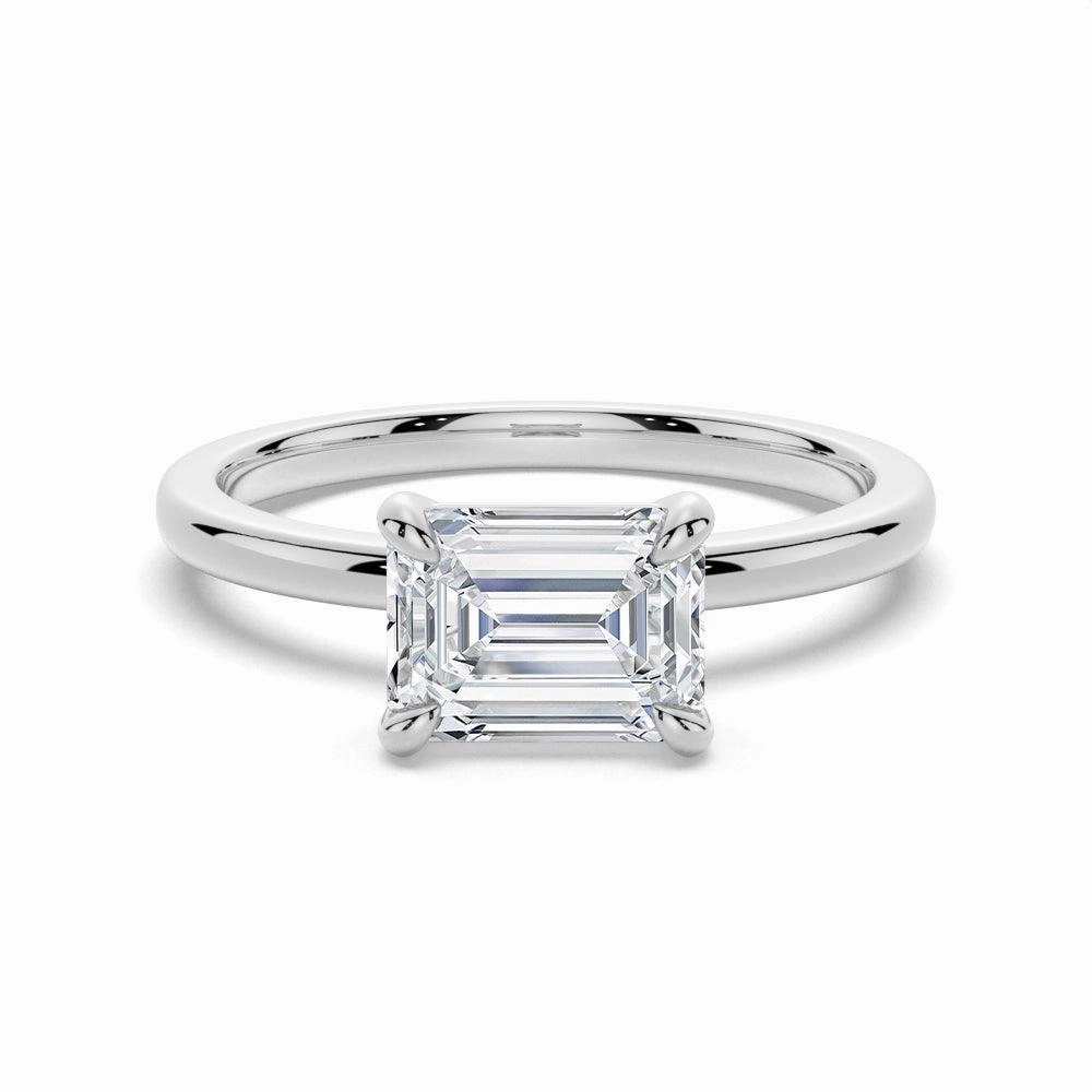 East West Emerald Cut Solitaire Engagement Ring Elegant Craft Contemporary Work