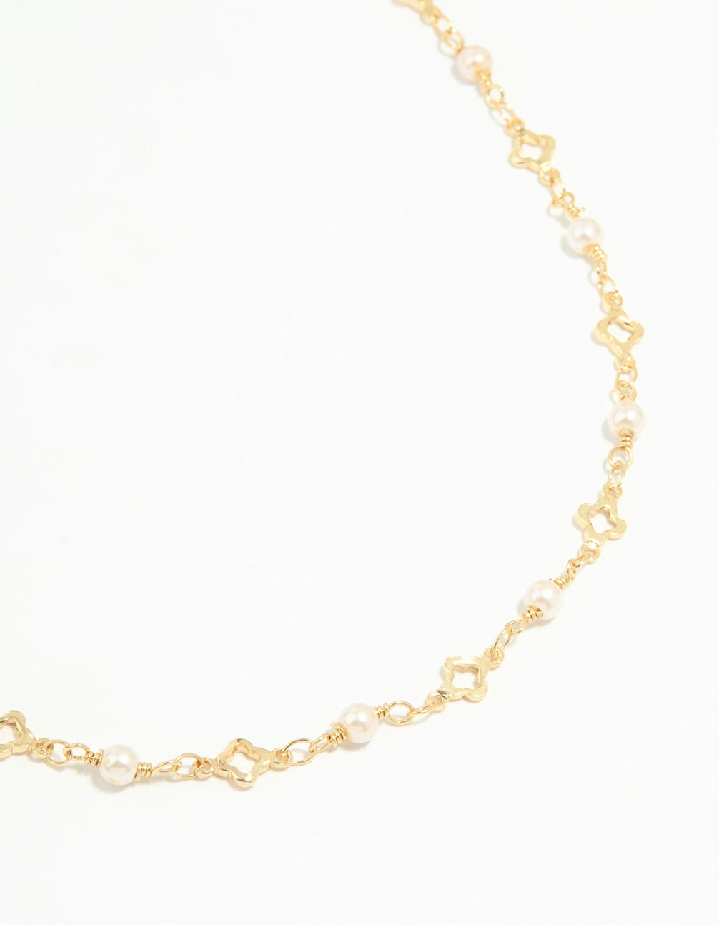 Gold Plated Pearl Flower Outline Necklace Party Outfit Birthday Style