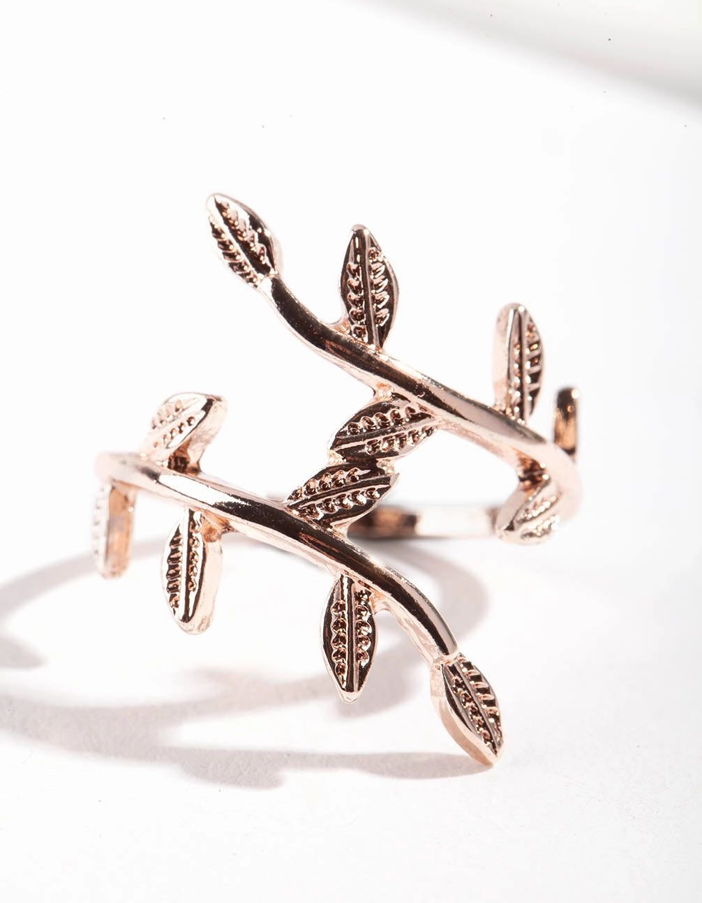 Rose Gold Leaf Double Band Ring Contemporary accessory Balanced Detail