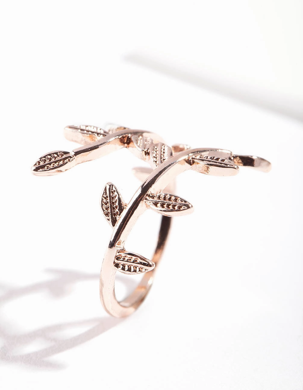 Modern Style Hand Finished Rose Gold Leaf Double Band Ring