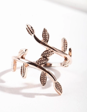 Rose Gold Leaf Double Band Ring Contemporary accessory Balanced Detail