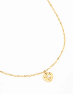 Waterproof Gold Plated Stainless Steel Cubic Zirconia Puffy Heart Necklace Urban Detail