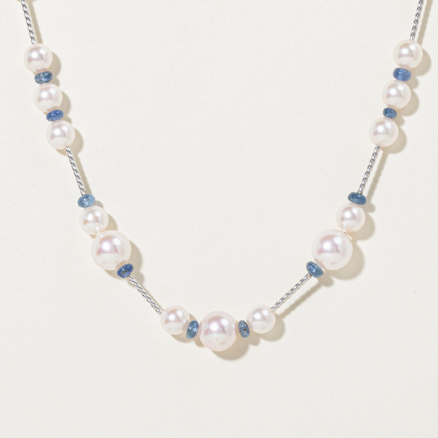 Crafted Detail Sapphire Bead & Cultured Pearls Satellite Necklace | 21"