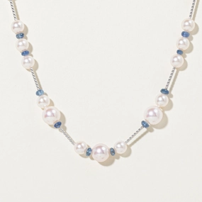 Crafted Detail Sapphire Bead & Cultured Pearls Satellite Necklace | 21"