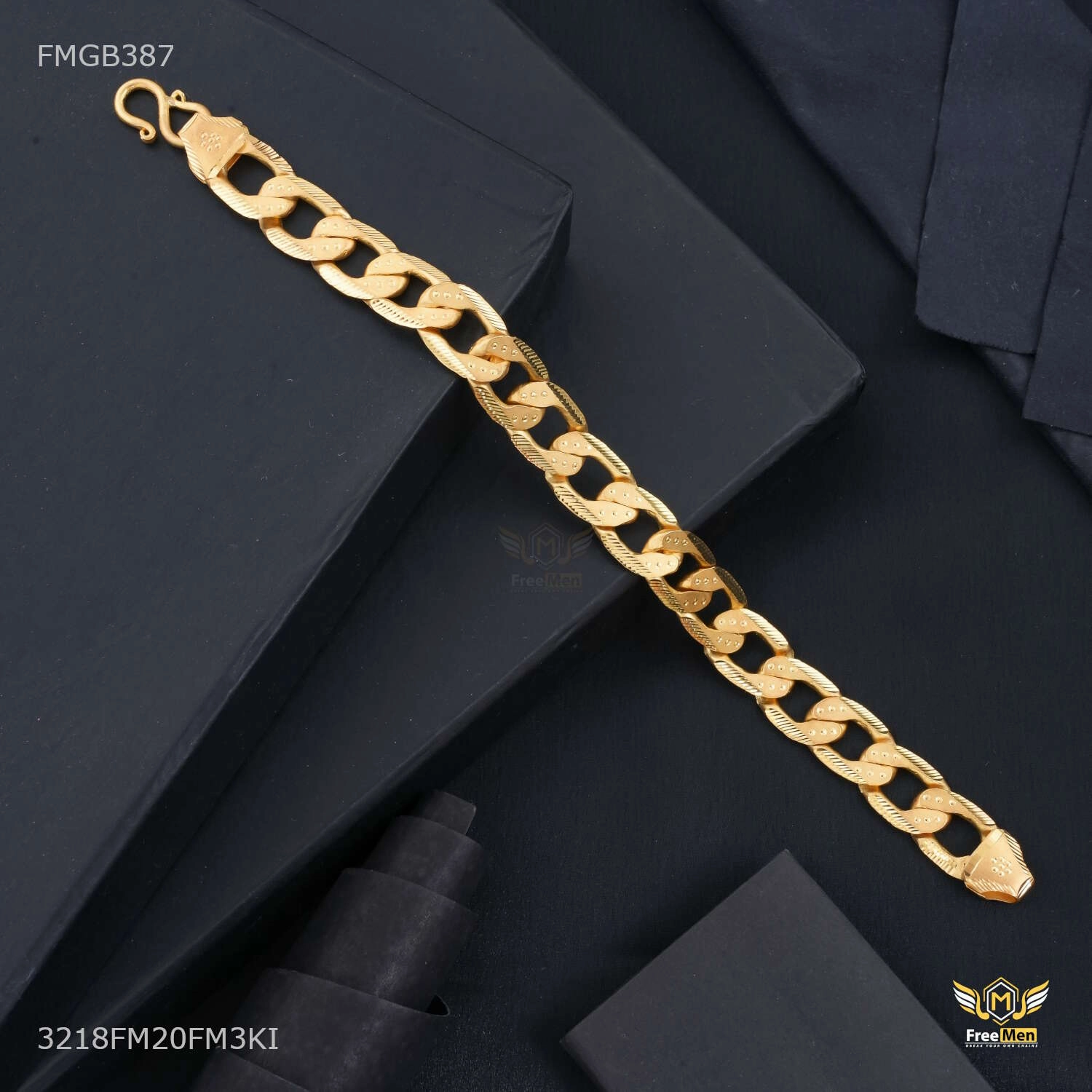 Flat Owel Ring to Ring Gold Plated Bracelet  for Men - FMGB387 Now Showing