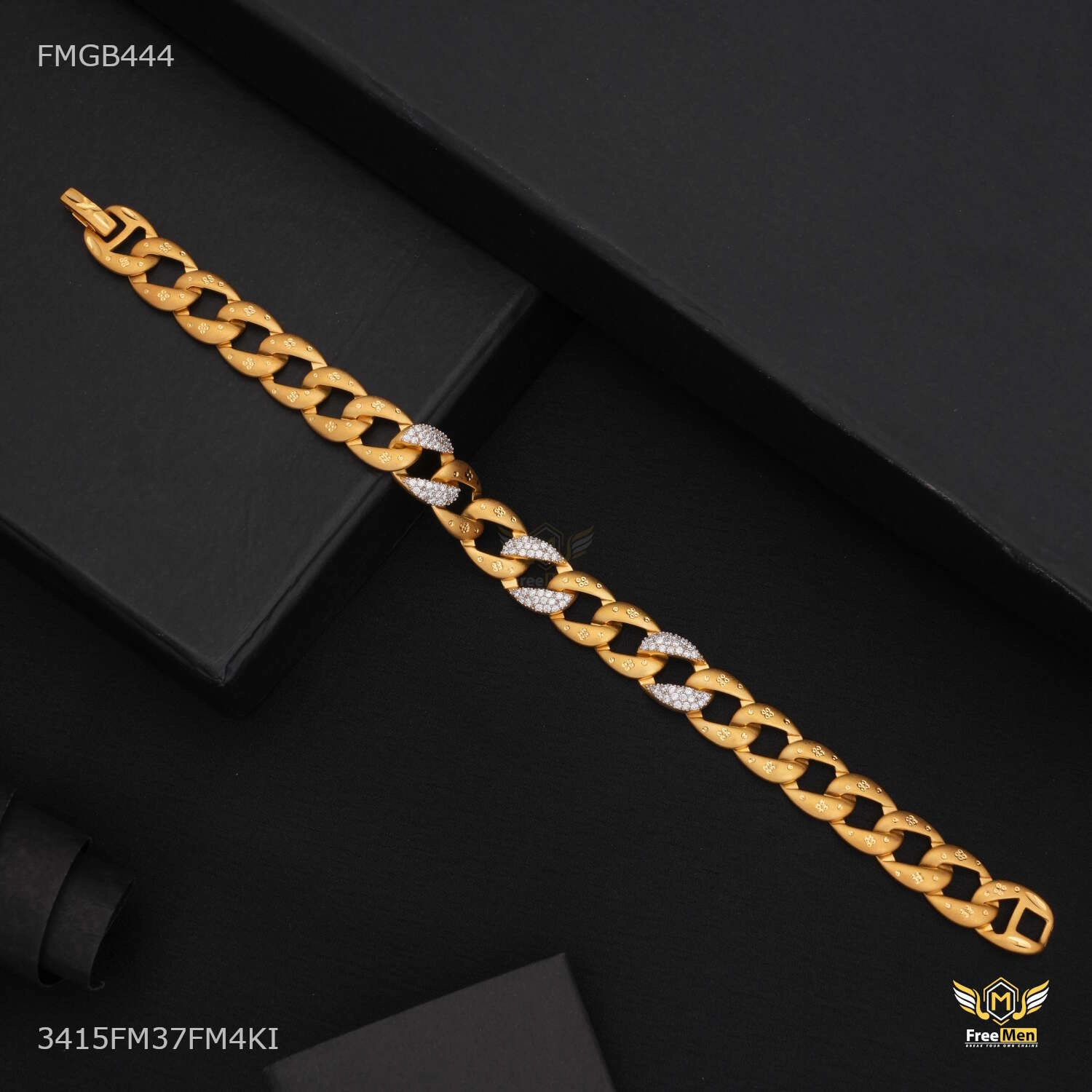 Flat Pokal with AD Gold Plated Bracelet  for Men - FMGB444 Current Moment