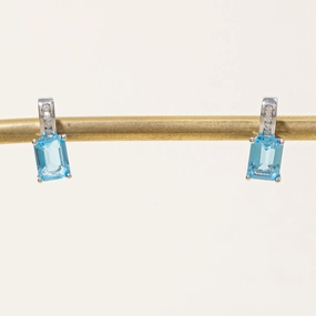 Blue Topaz & Diamond Earrings | 2.20ctw, 0.08ctw | Formal touch night look