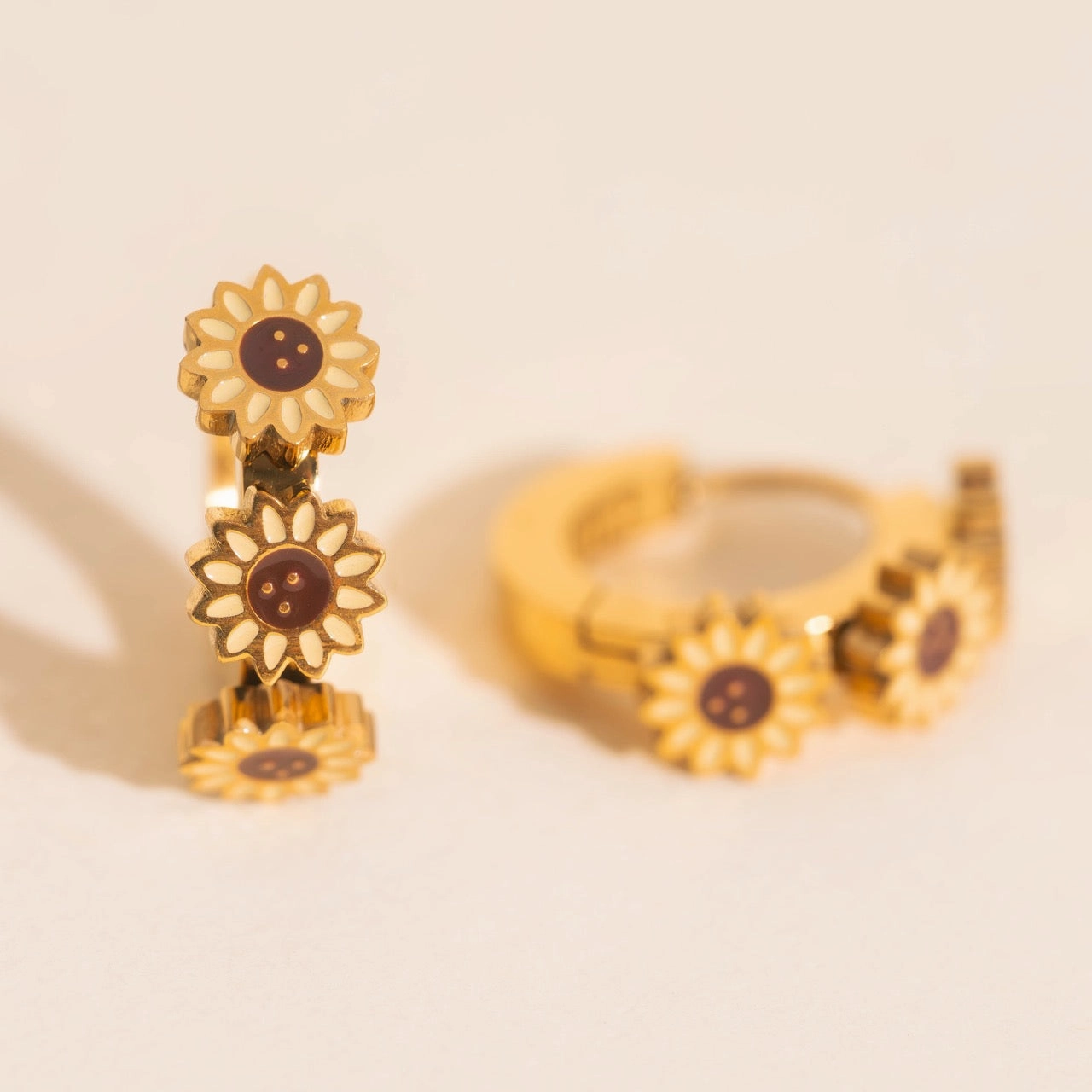 Sunflower 3D Huggie Hoop Earrings Soft Materials