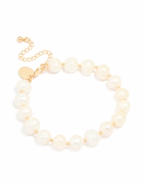Ethereal Vibe Captivating Touch Gold Plated Freshwater Pearl Statement Bracelet