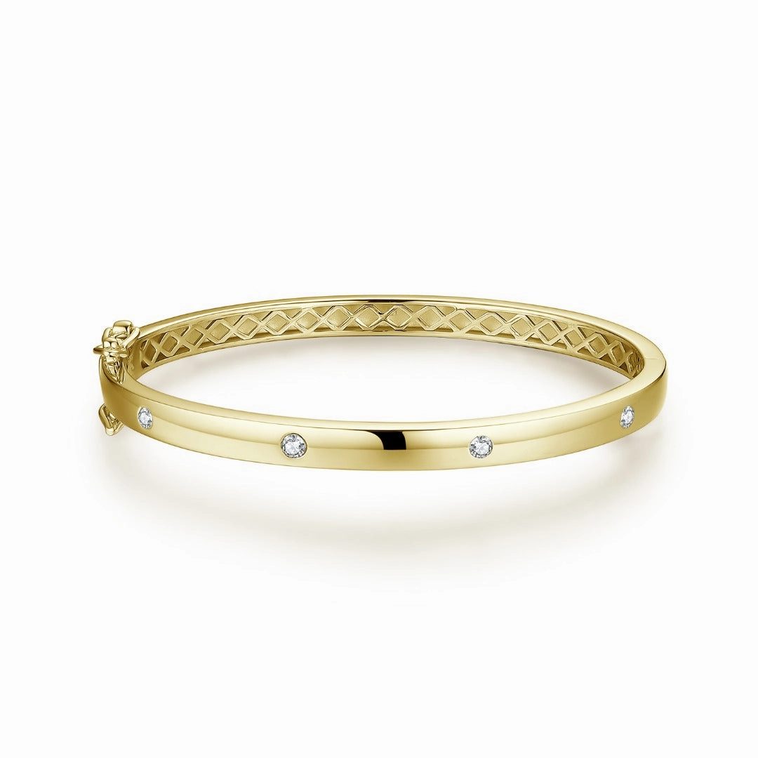 Sterling Silver CZ "Diamond" Accent Bangle Traditional Sight