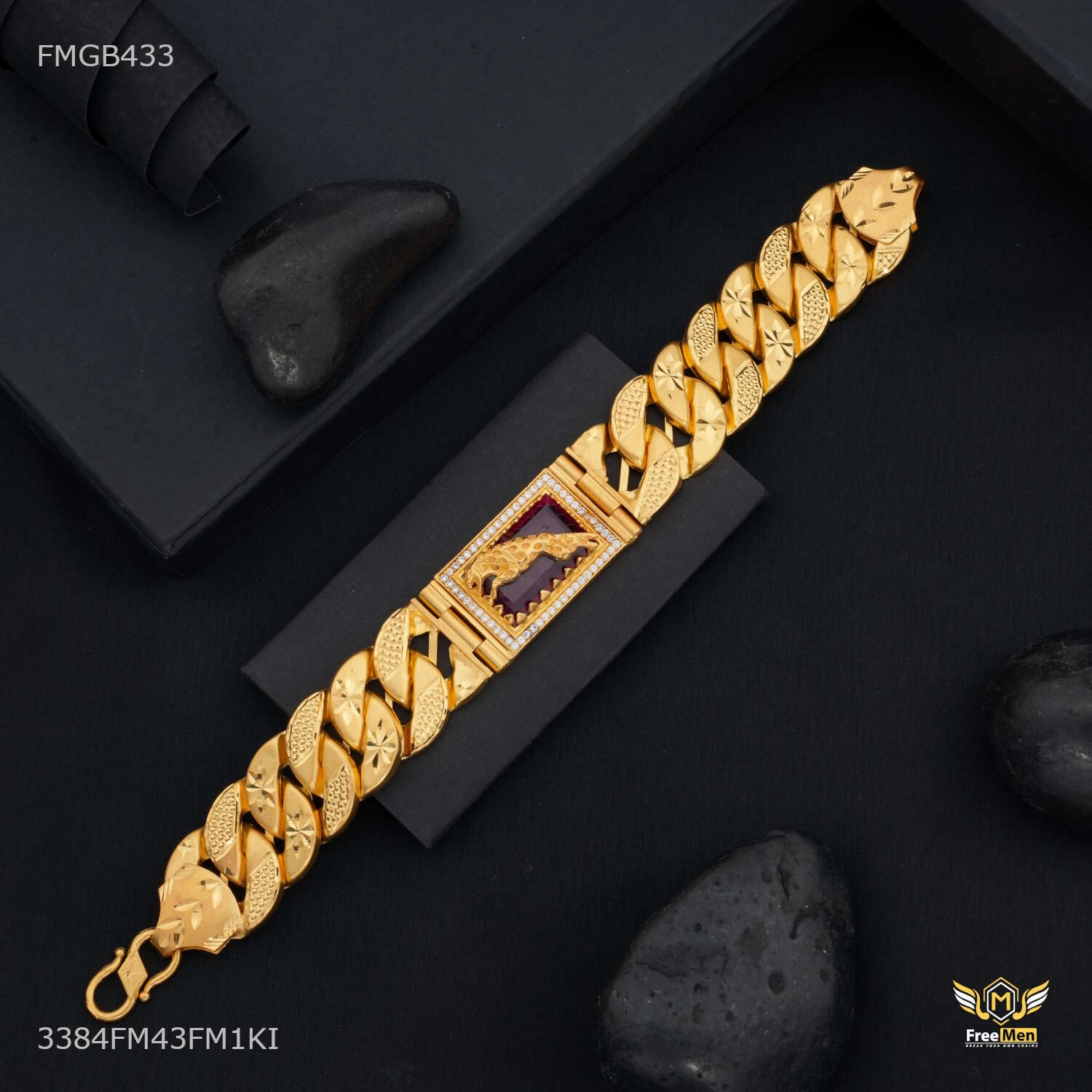 Jaguar Red AD Box with Pokel Gold Plated Bracelet  for Men - FMGB433 Collector??s Vision Continuous Combination