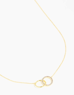 Petite Present Premium Gift Gold Plated Sterling Silver Pave Link Hoop Necklace